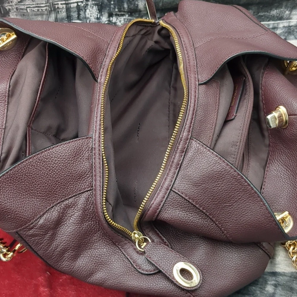 Coach Deep Burgundy Edie Leather Bag - Picture 9 of 16